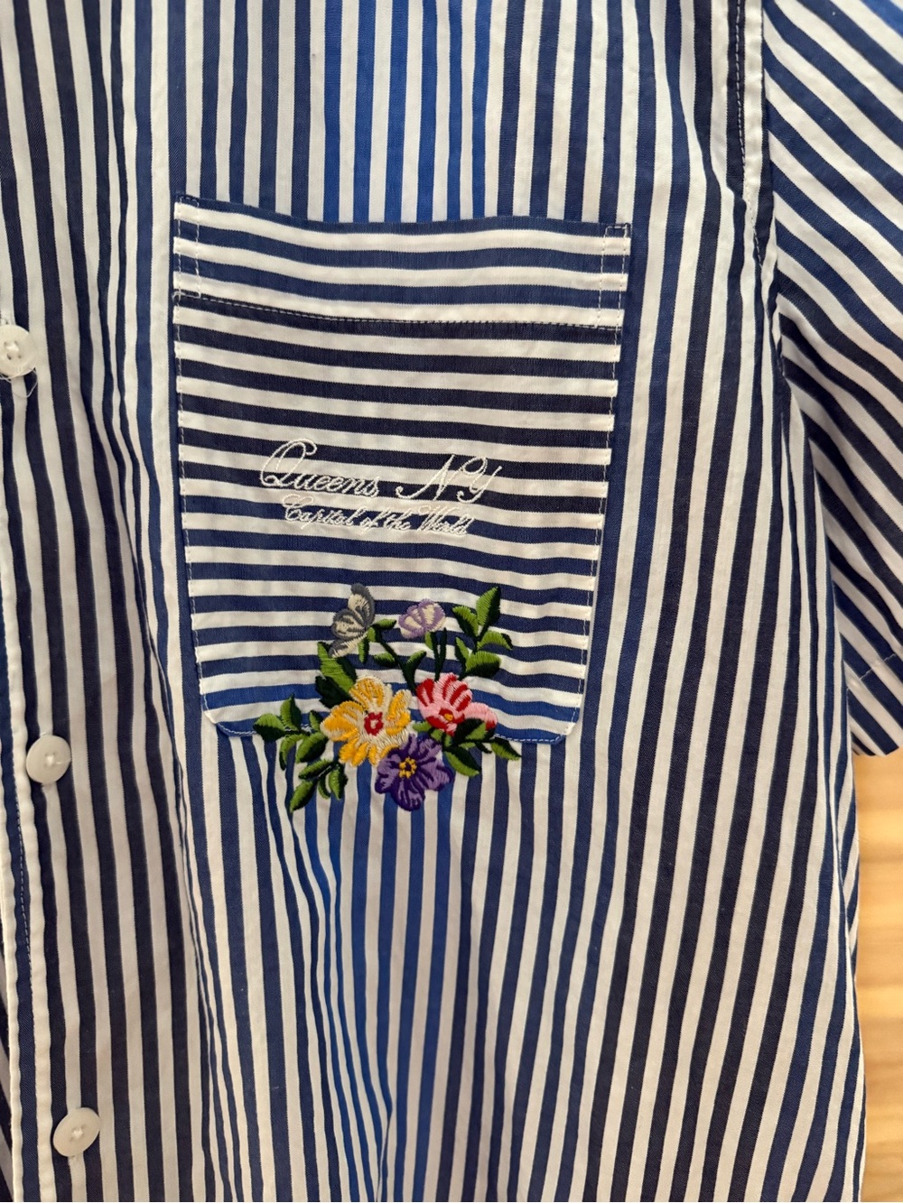 Kith Blue & White Striped Short-Sleeve Shirt with Pocket Embroidery - Picture 2 of 5